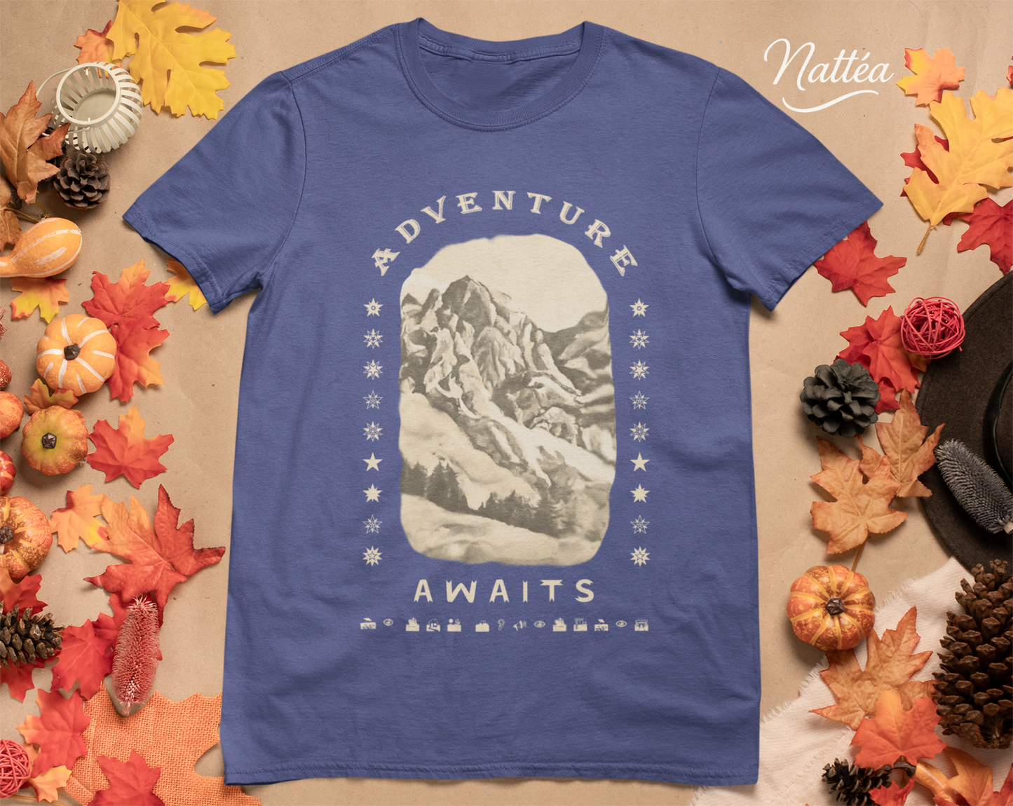Adventure Awaits T-Shirt – Vintage Mountain Scene from Oil Painting