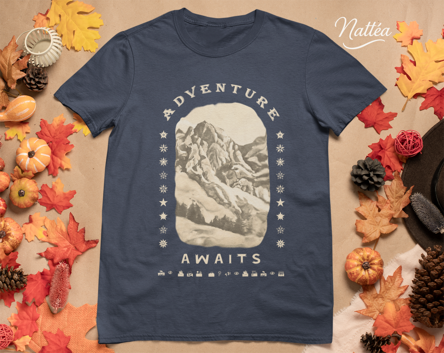 Adventure Awaits T-Shirt – Vintage Mountain Scene from Oil Painting
