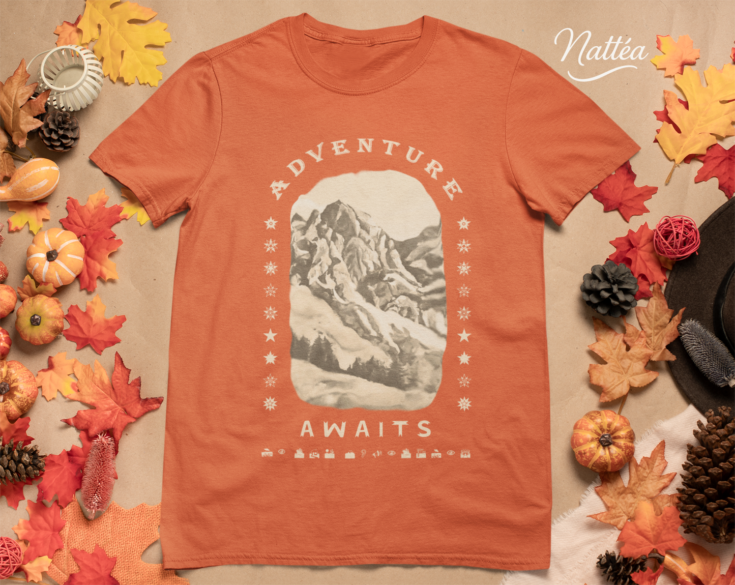 Adventure Awaits T-Shirt – Vintage Mountain Scene from Oil Painting