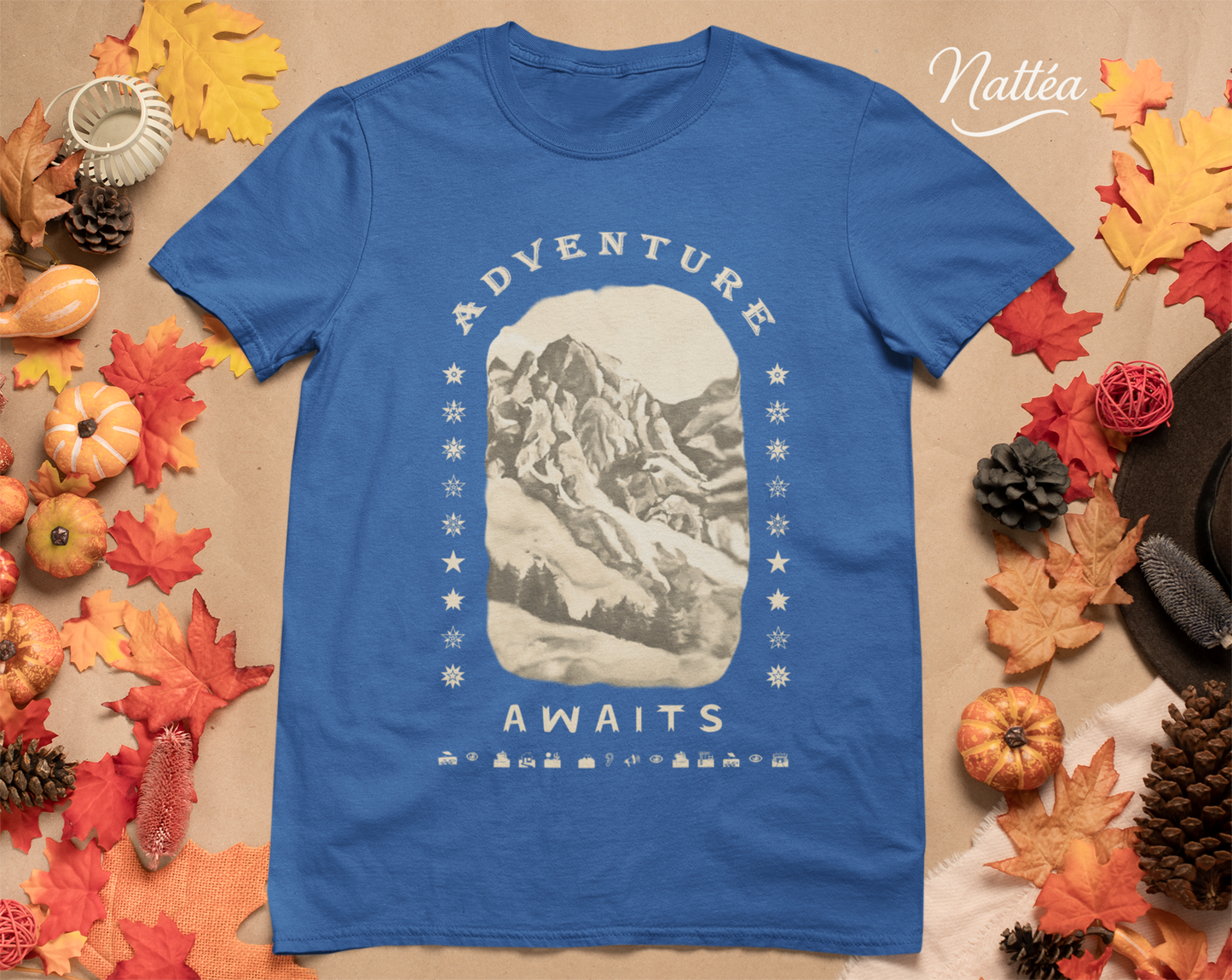 Adventure Awaits T-Shirt – Vintage Mountain Scene from Oil Painting