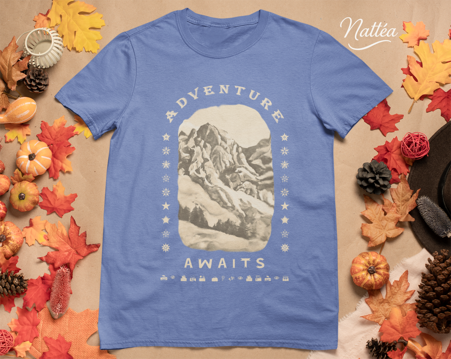 Adventure Awaits T-Shirt – Vintage Mountain Scene from Oil Painting
