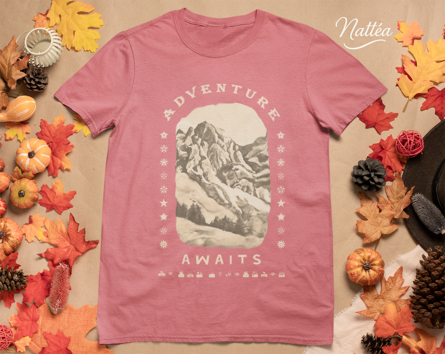 Adventure Awaits T-Shirt – Vintage Mountain Scene from Oil Painting