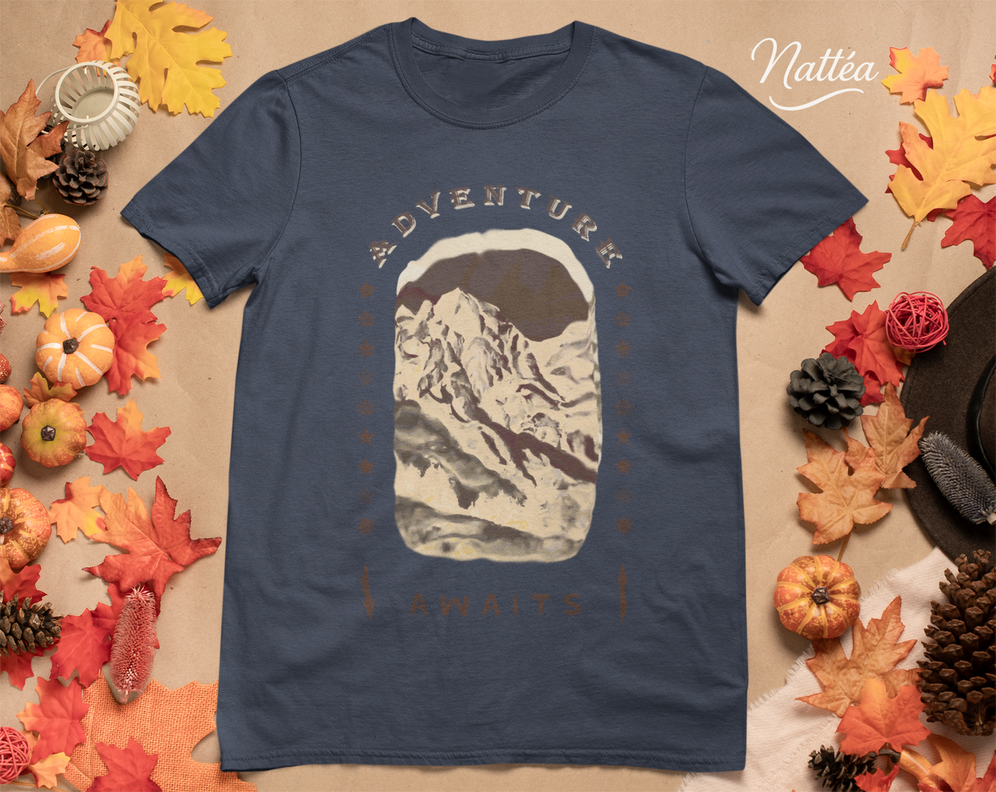 Adventure Awaits T-Shirt – Dark Vintage Mountain Scene from Oil Painting