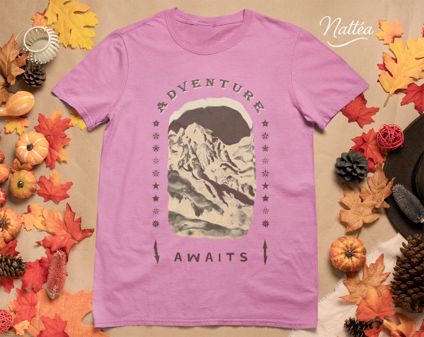 Adventure Awaits T-Shirt – Dark Vintage Mountain Scene from Oil Painting
