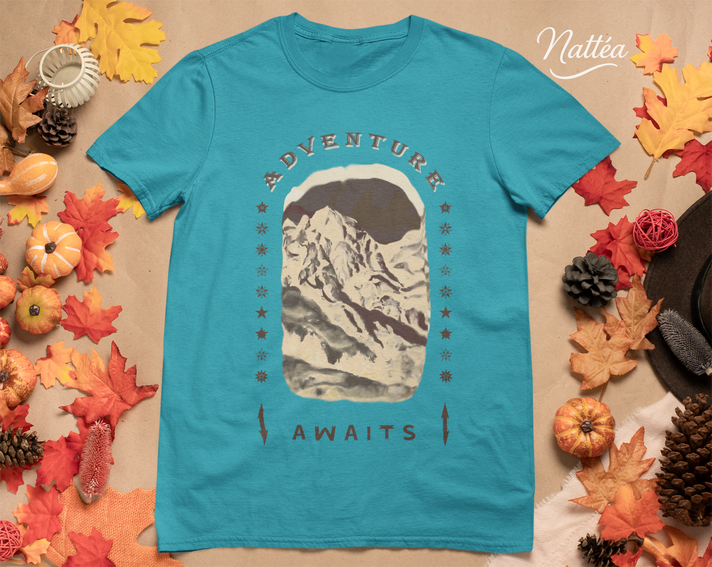 Adventure Awaits T-Shirt – Dark Vintage Mountain Scene from Oil Painting