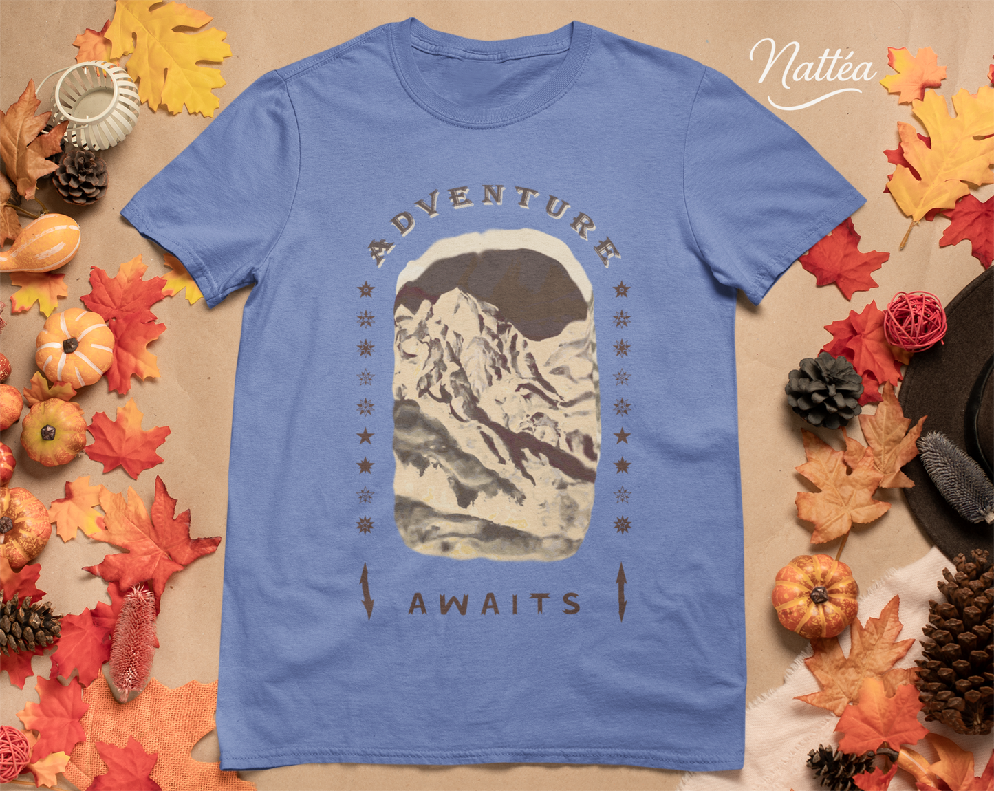 Adventure Awaits T-Shirt – Dark Vintage Mountain Scene from Oil Painting