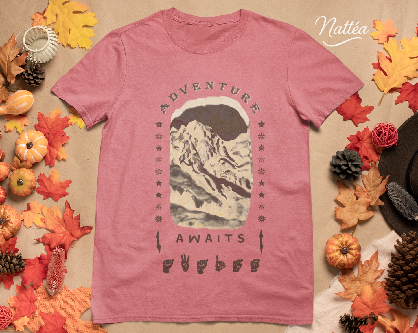 Adventure Awaits T-Shirt – ASL Dark Vintage Mountain Scene from Oil Painting