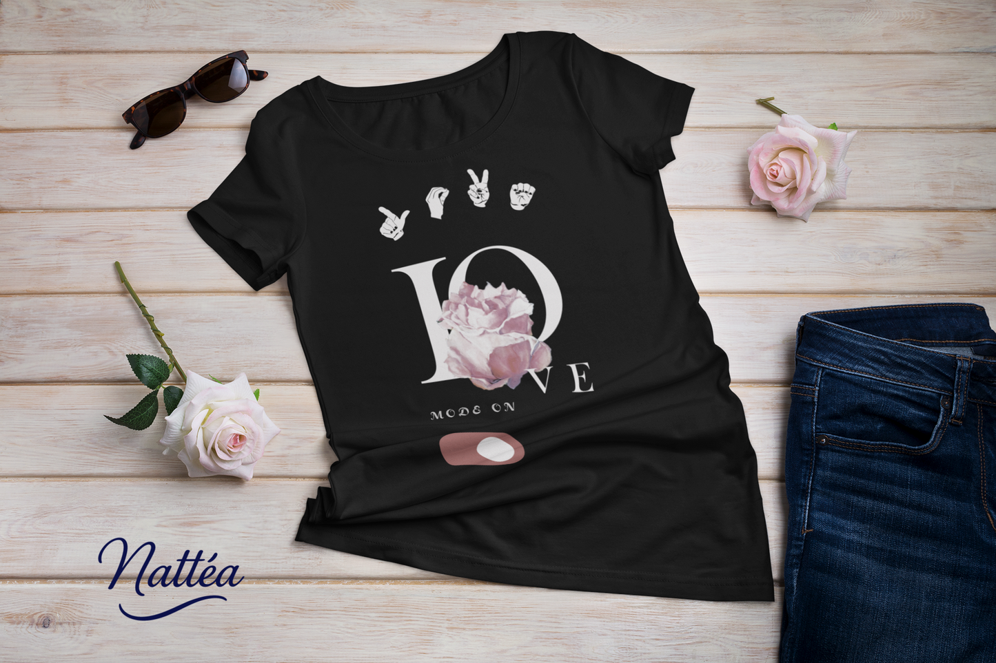 ASL Love mode on Rose Art Tee – Inspired by Original Oil Painting