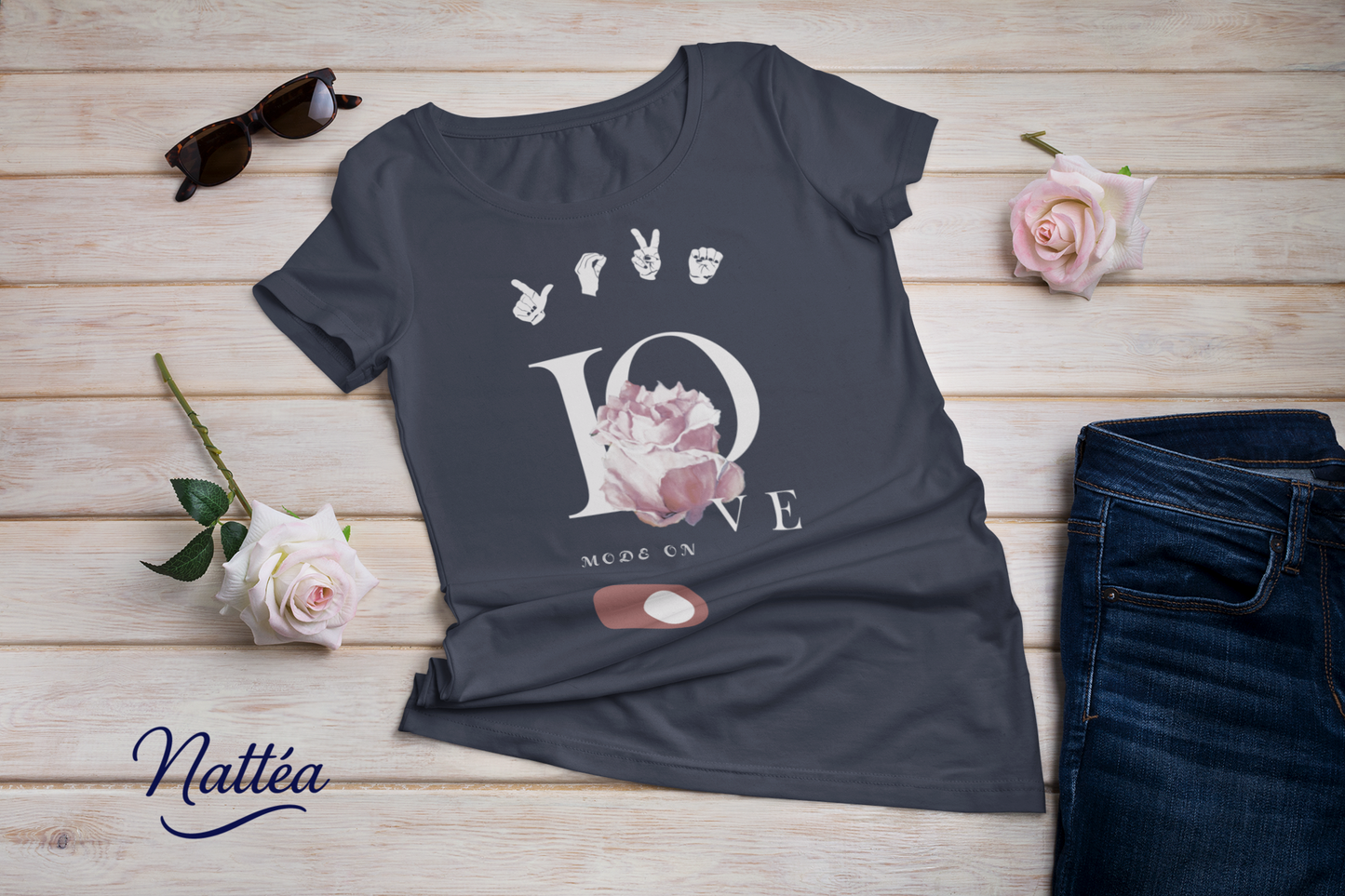 ASL Love mode on Rose Art Tee – Inspired by Original Oil Painting