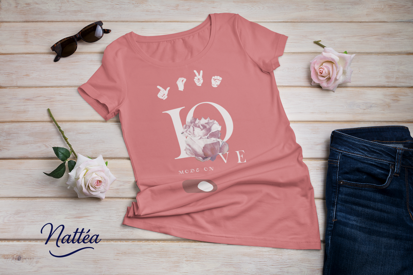 ASL Love mode on Rose Art Tee – Inspired by Original Oil Painting