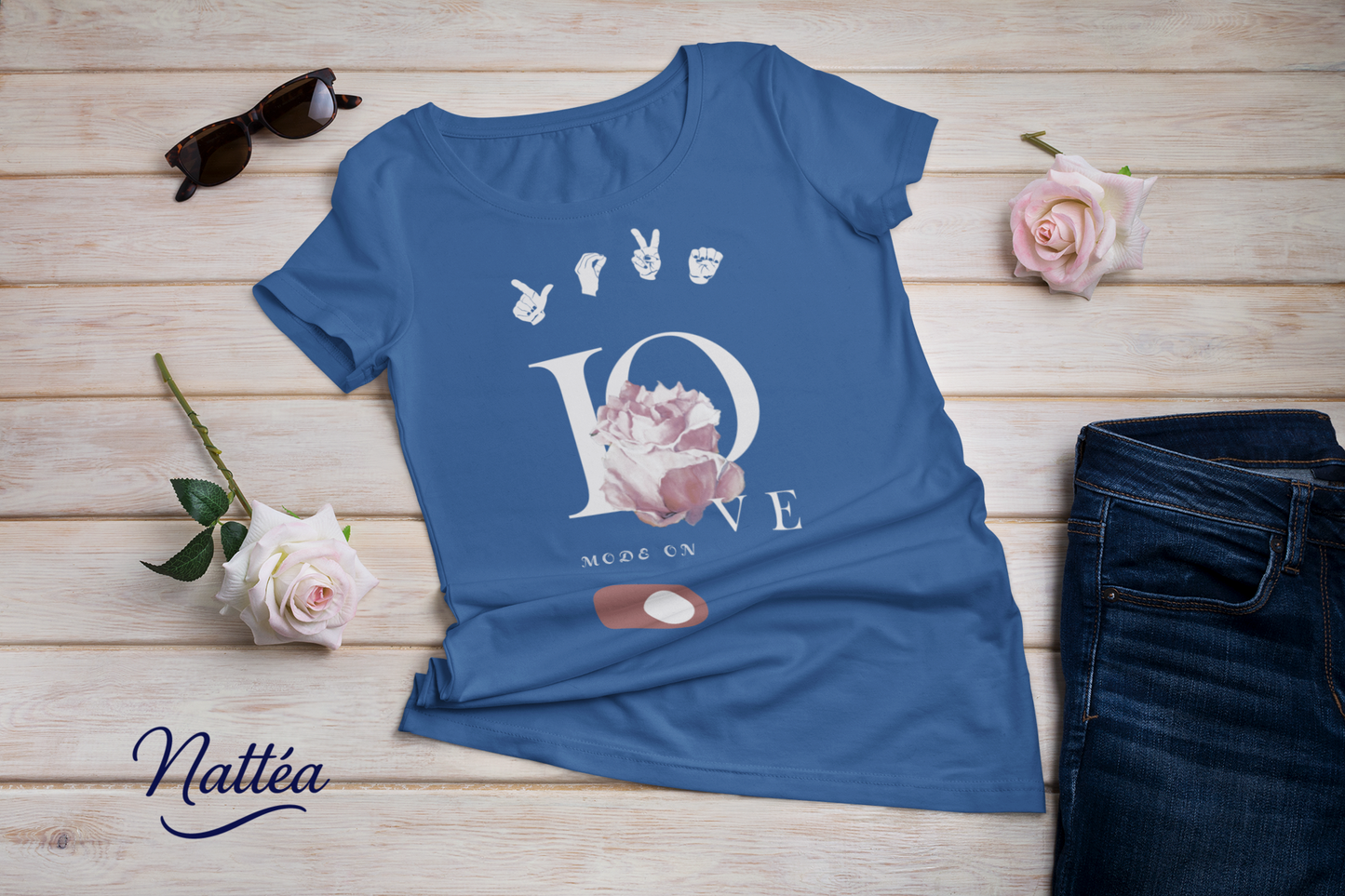 ASL Love mode on Rose Art Tee – Inspired by Original Oil Painting