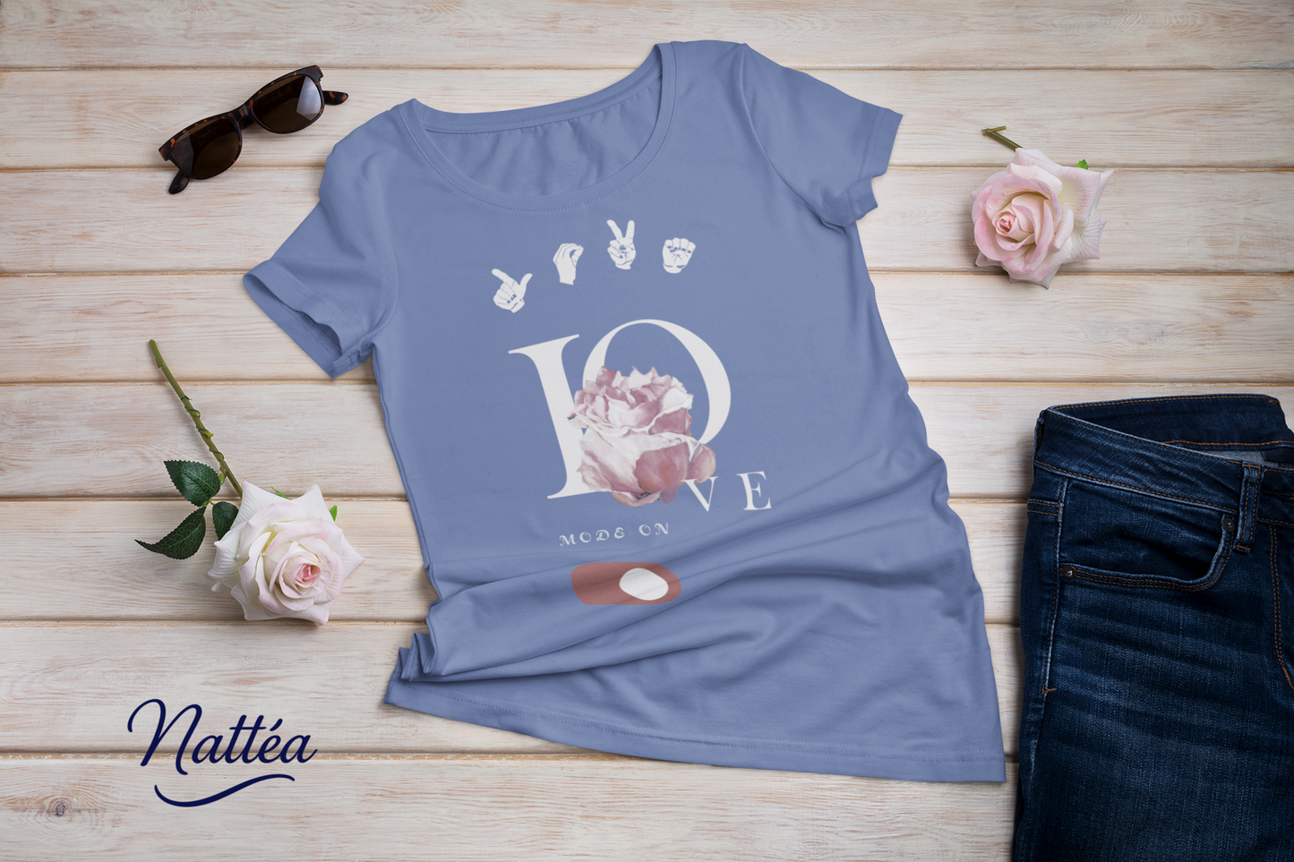 ASL Love mode on Rose Art Tee – Inspired by Original Oil Painting
