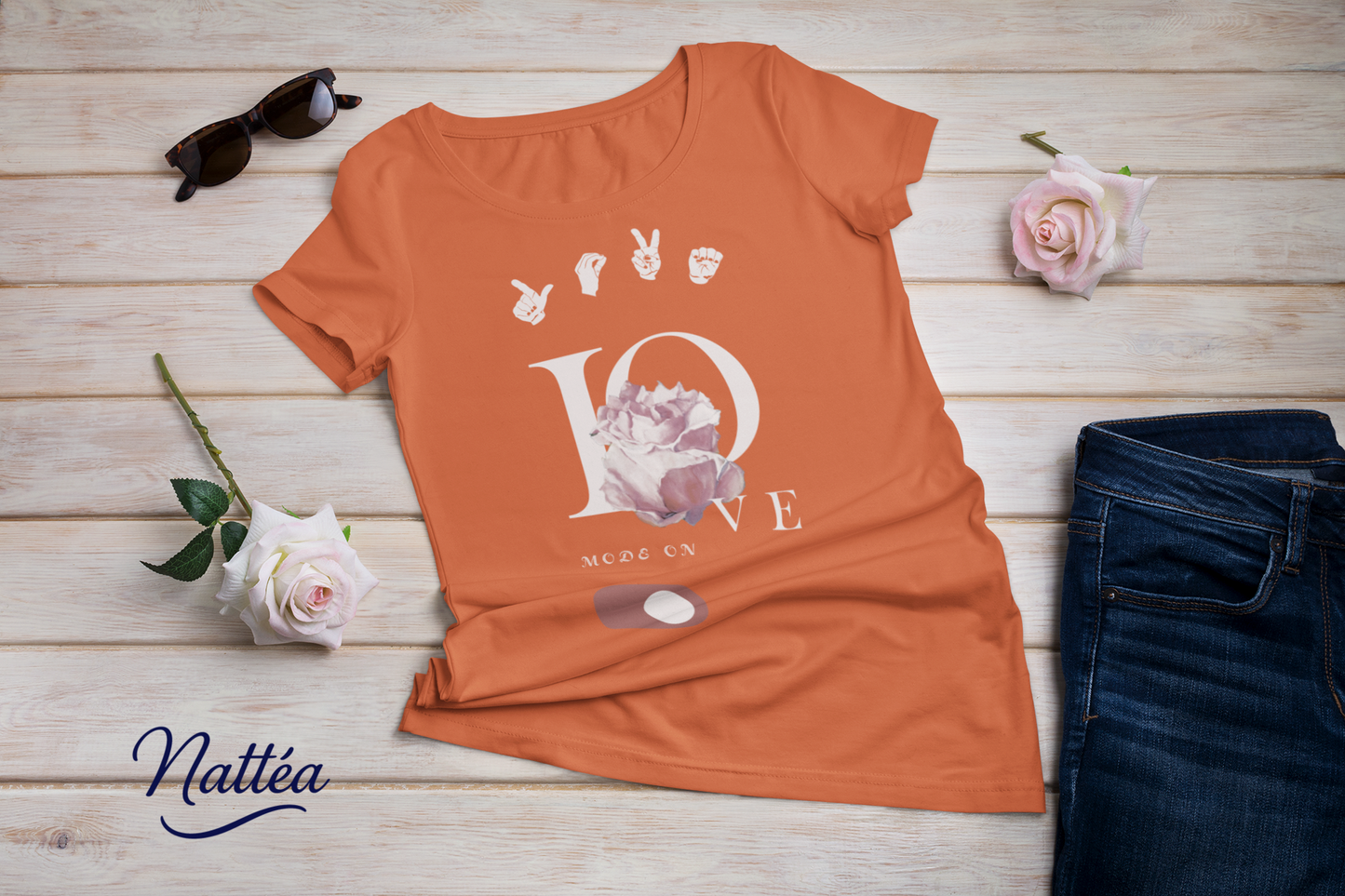 ASL Love mode on Rose Art Tee – Inspired by Original Oil Painting
