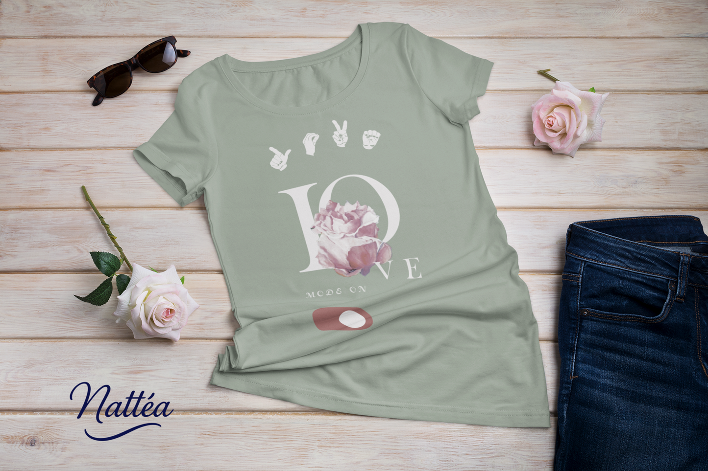ASL Love mode on Rose Art Tee – Inspired by Original Oil Painting