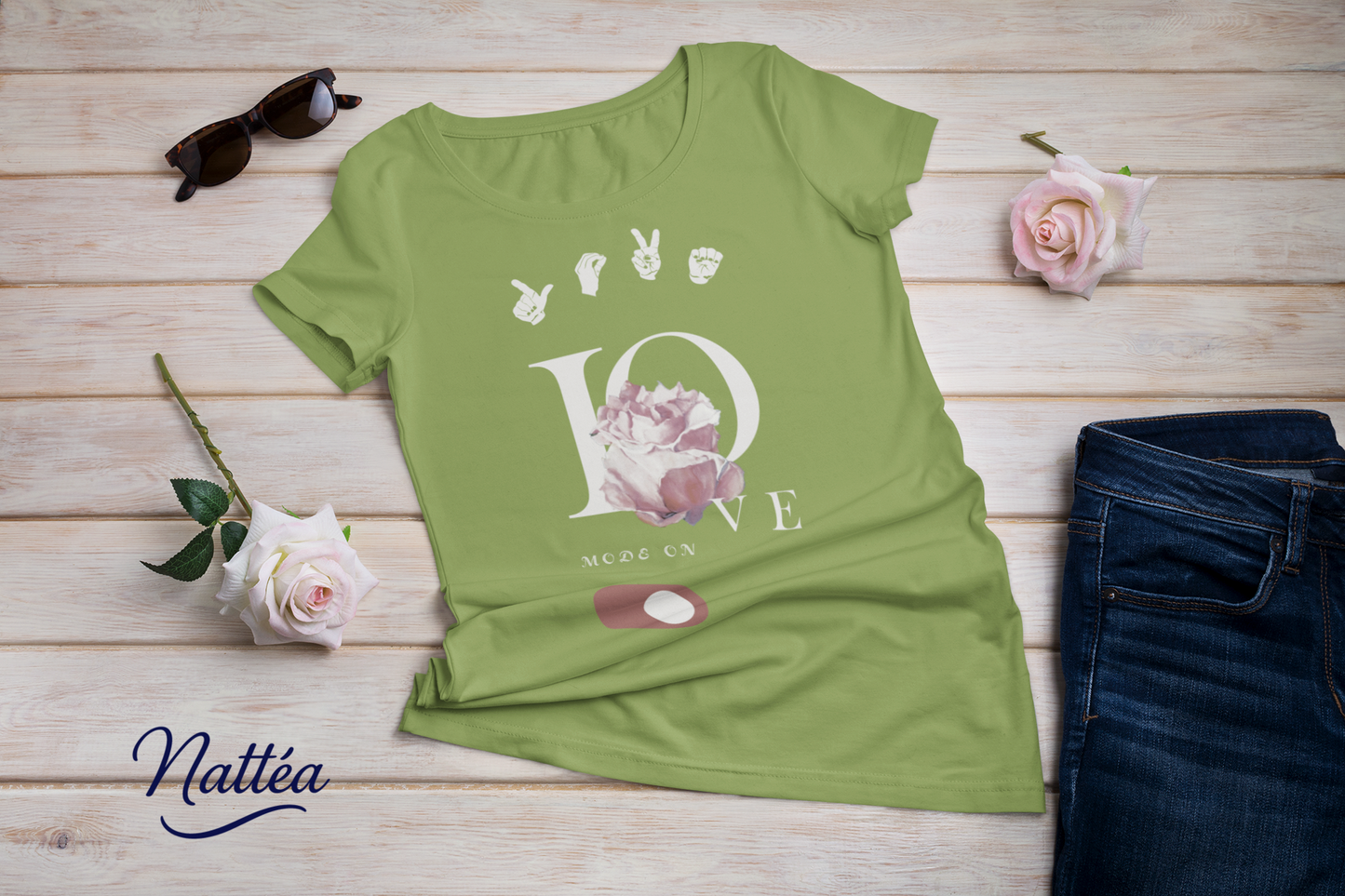 ASL Love mode on Rose Art Tee – Inspired by Original Oil Painting