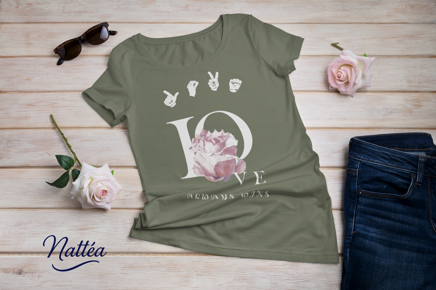 ASL Love always wins Rose Art Tee – Inspired by Original Oil Painting