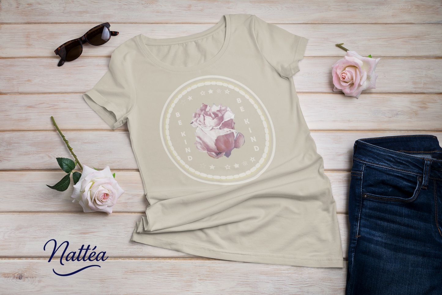 Be Kind T-Shirt – Tender Rose Design from Original Oil Painting