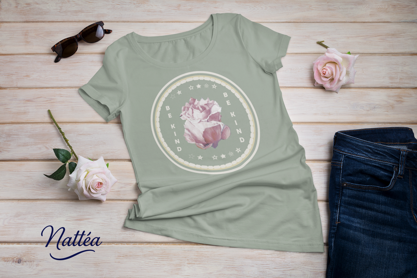Be Kind T-Shirt – Tender Rose Design from Original Oil Painting