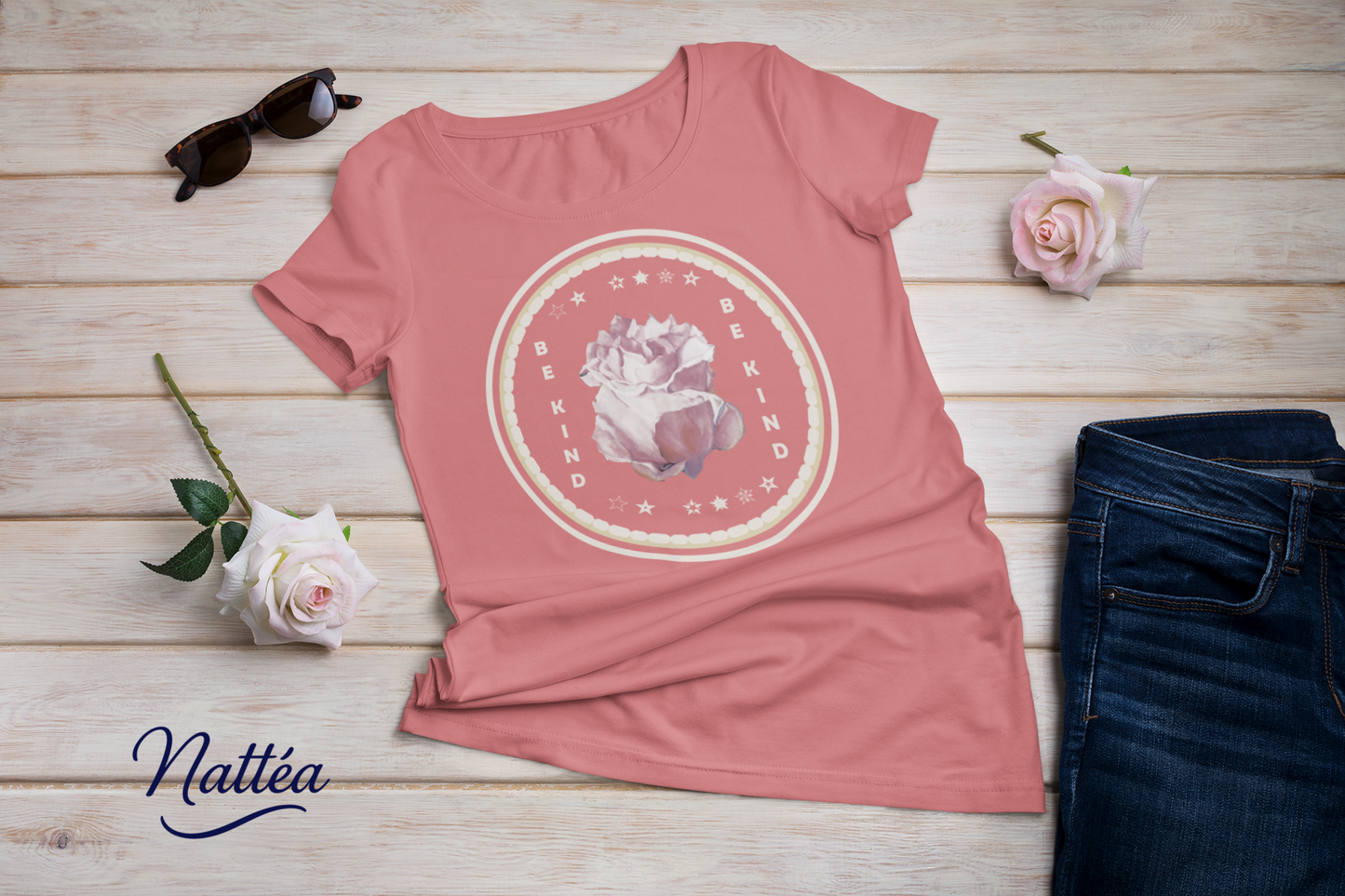 Be Kind T-Shirt – Tender Rose Design from Original Oil Painting
