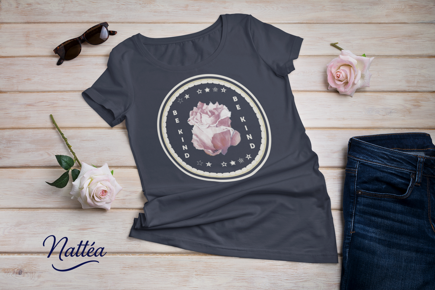 Be Kind T-Shirt – Tender Rose Design from Original Oil Painting