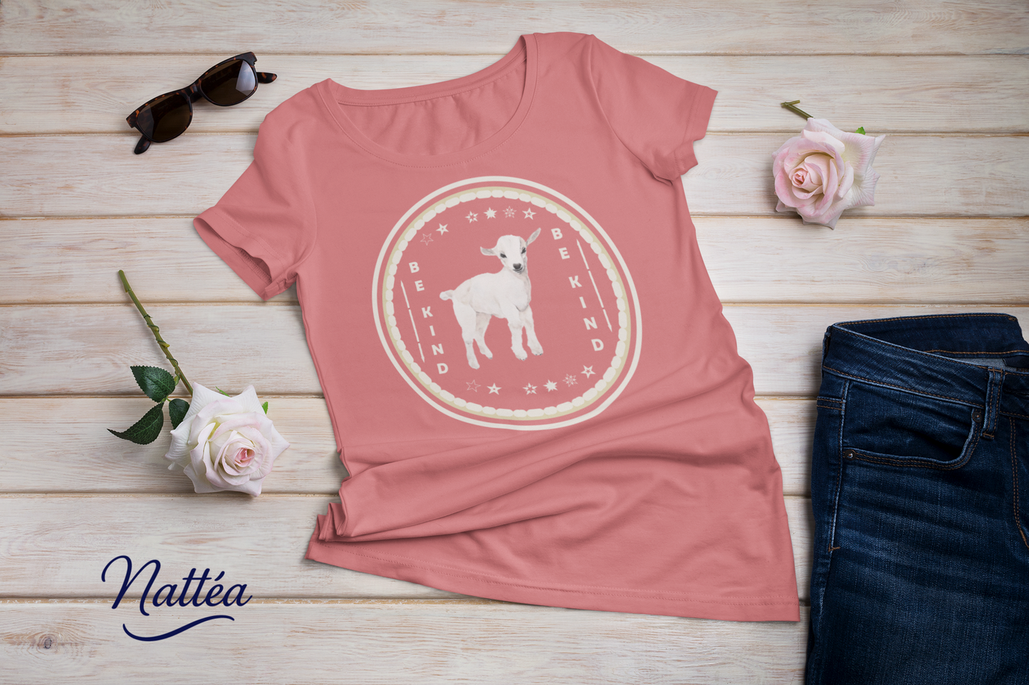 Be Kind T-Shirt – White Lamb Design from Original Watercolor Painting
