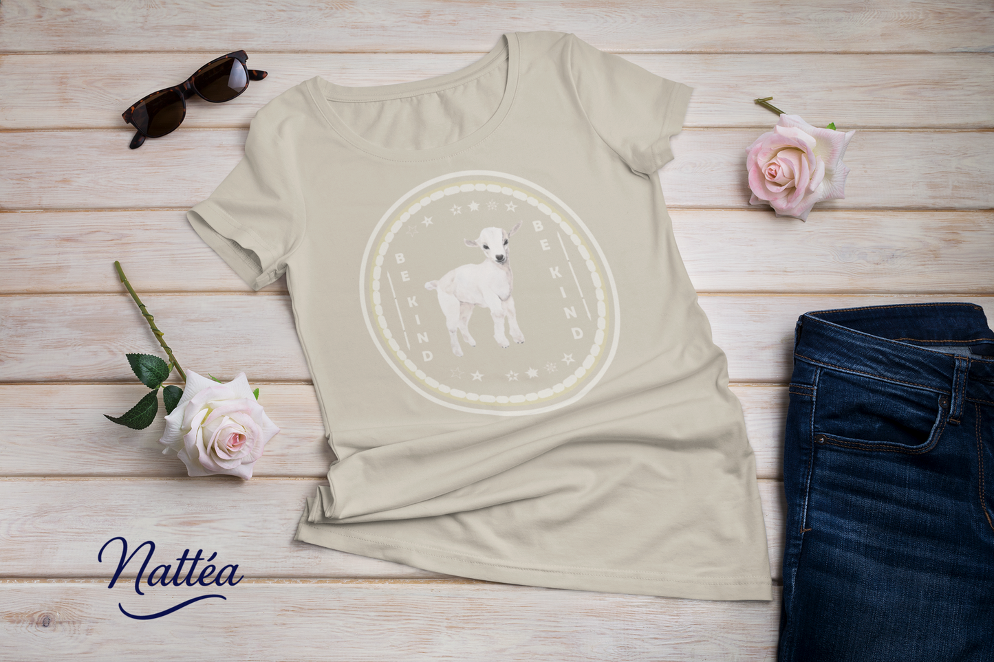 Be Kind T-Shirt – White Lamb Design from Original Watercolor Painting