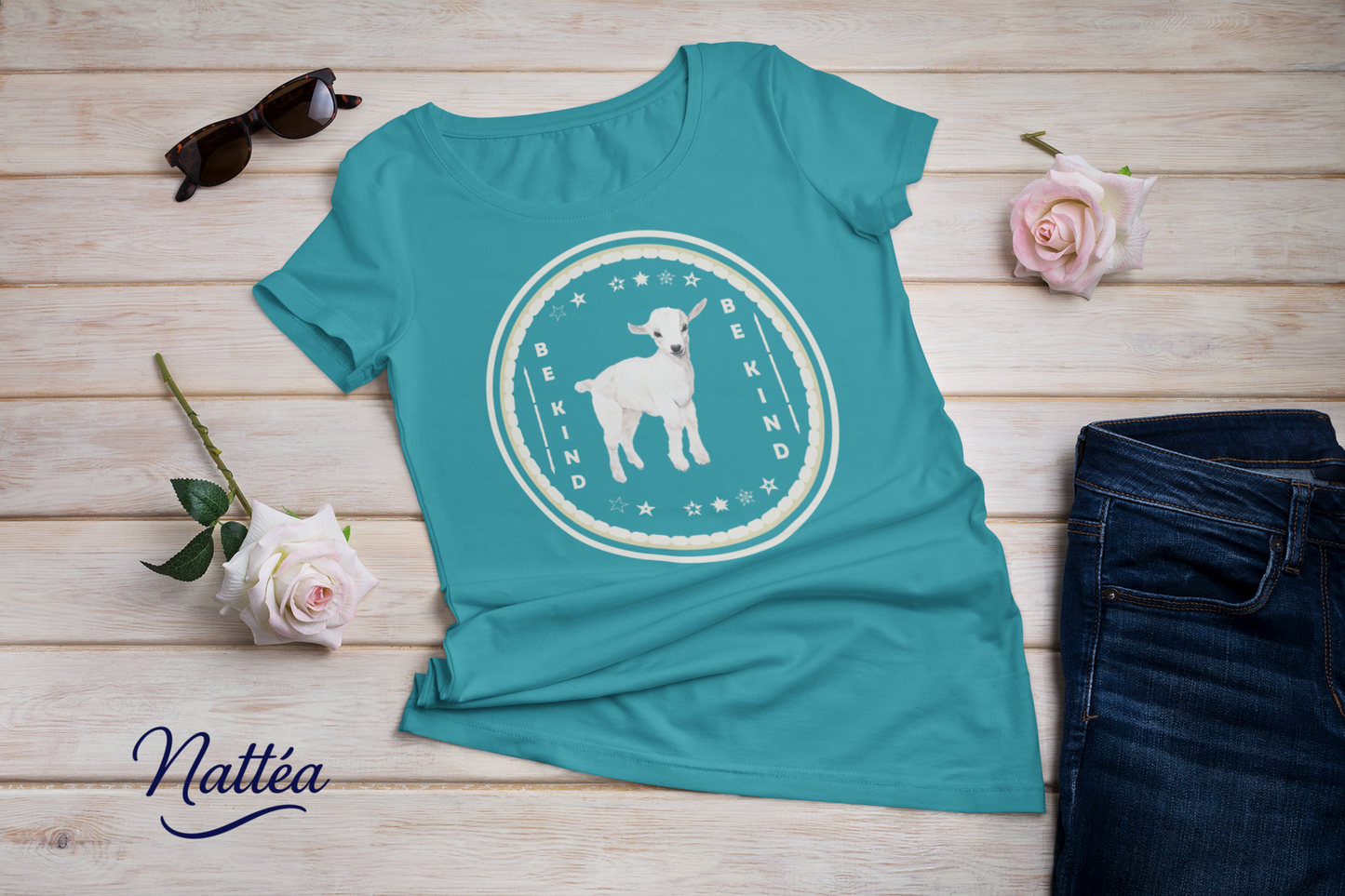 Be Kind T-Shirt – White Lamb Design from Original Watercolor Painting