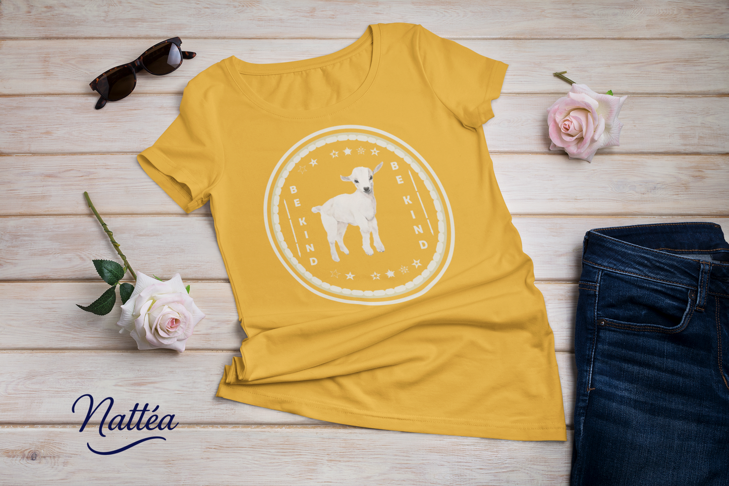Be Kind T-Shirt – White Lamb Design from Original Watercolor Painting