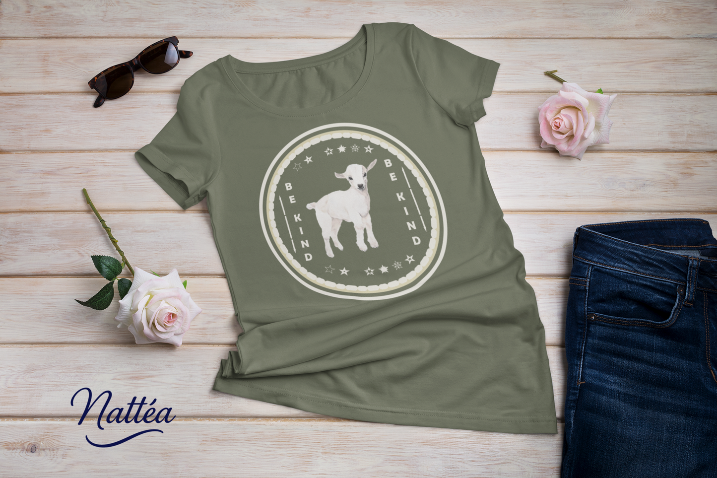 Be Kind T-Shirt – White Lamb Design from Original Watercolor Painting
