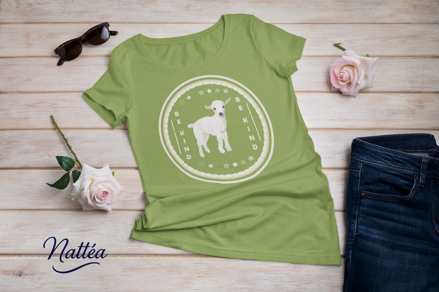 Be Kind T-Shirt – White Lamb Design from Original Watercolor Painting