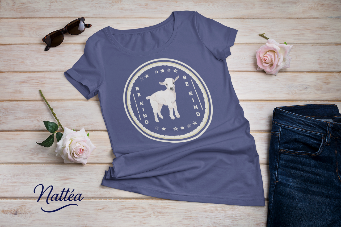 Be Kind T-Shirt – White Lamb Design from Original Watercolor Painting
