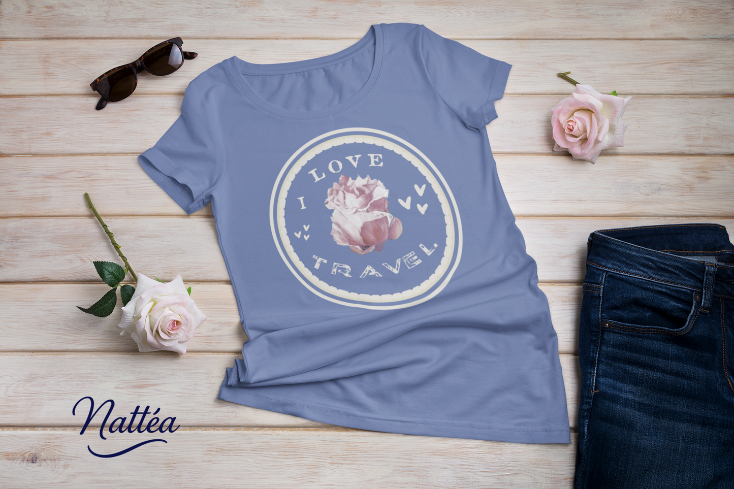 I Love Travel Rose T-Shirt – Original Oil Painting Inspired Design