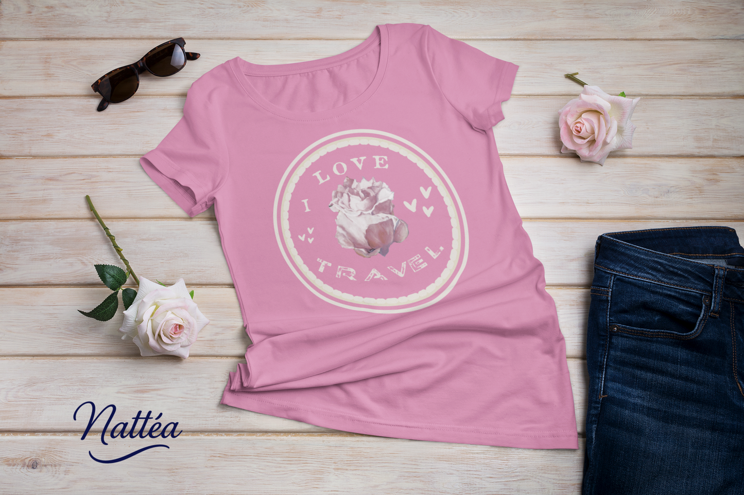 I Love Travel Rose T-Shirt – Original Oil Painting Inspired Design