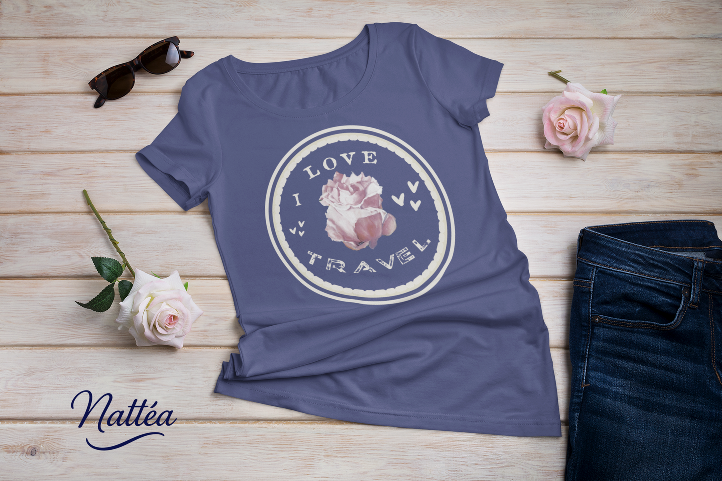I Love Travel Rose T-Shirt – Original Oil Painting Inspired Design