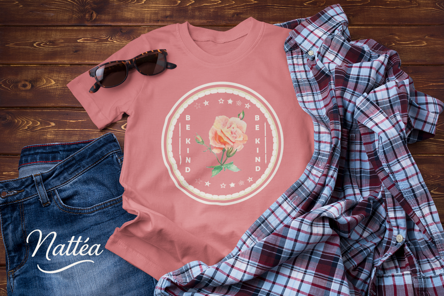 Be Kind T-Shirt – Pastel Rose Design from Original Watercolor Painting