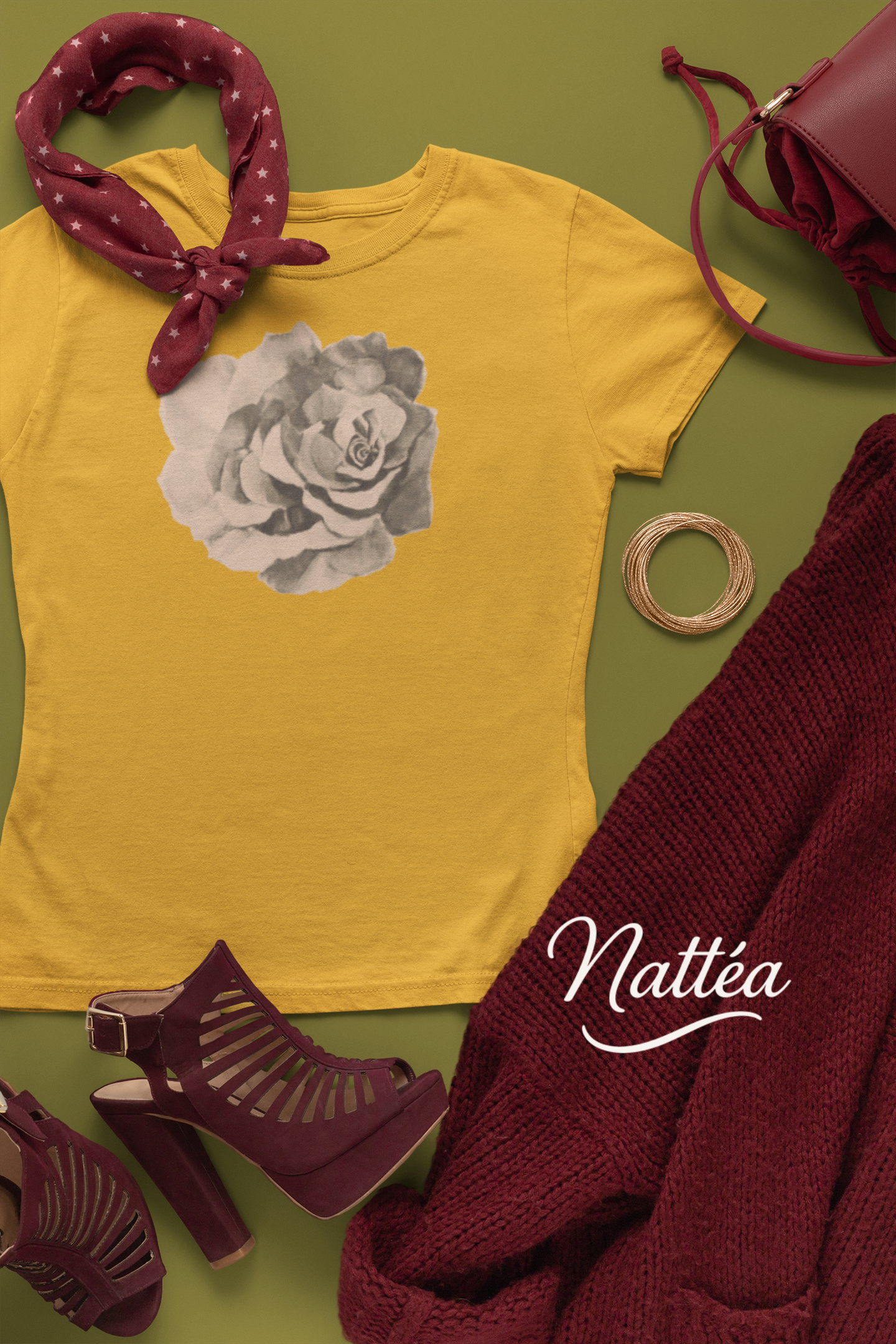Red Rose T-Shirt – Romantic Floral Art from Original Painting Vintage Style