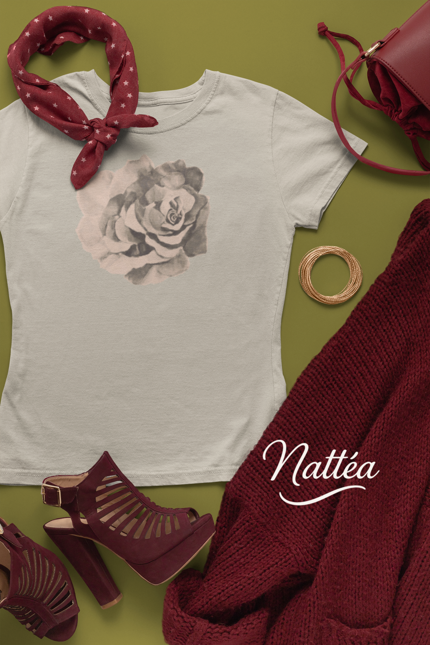Red Rose T-Shirt – Romantic Floral Art from Original Painting Vintage Style