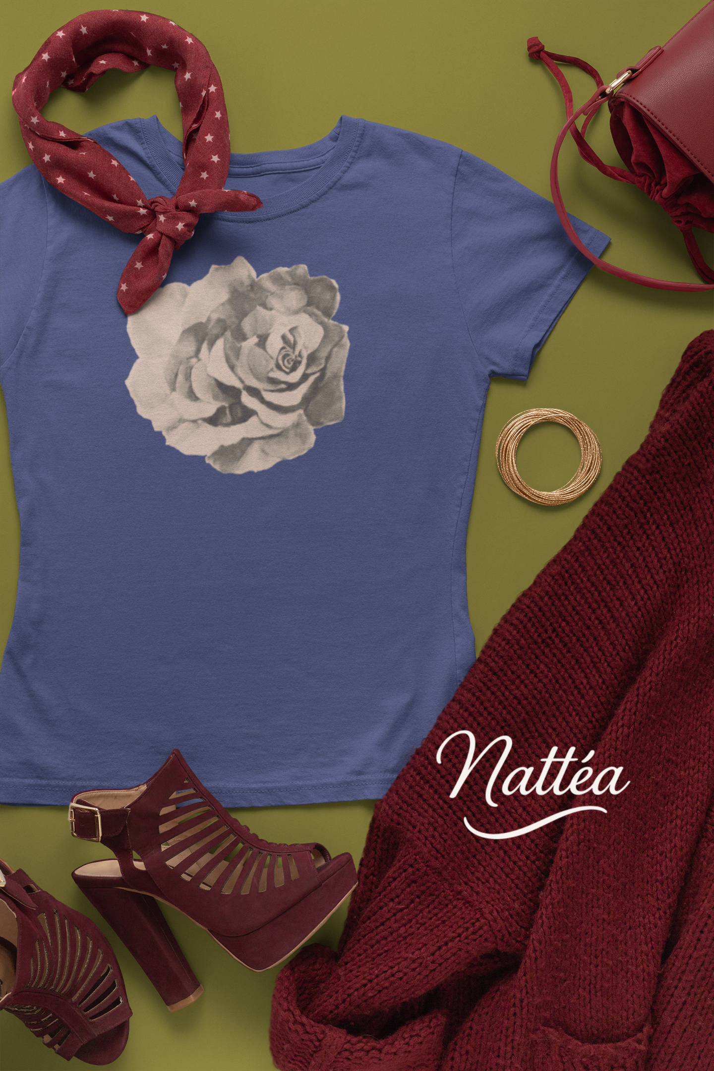 Red Rose T-Shirt – Romantic Floral Art from Original Painting Vintage Style