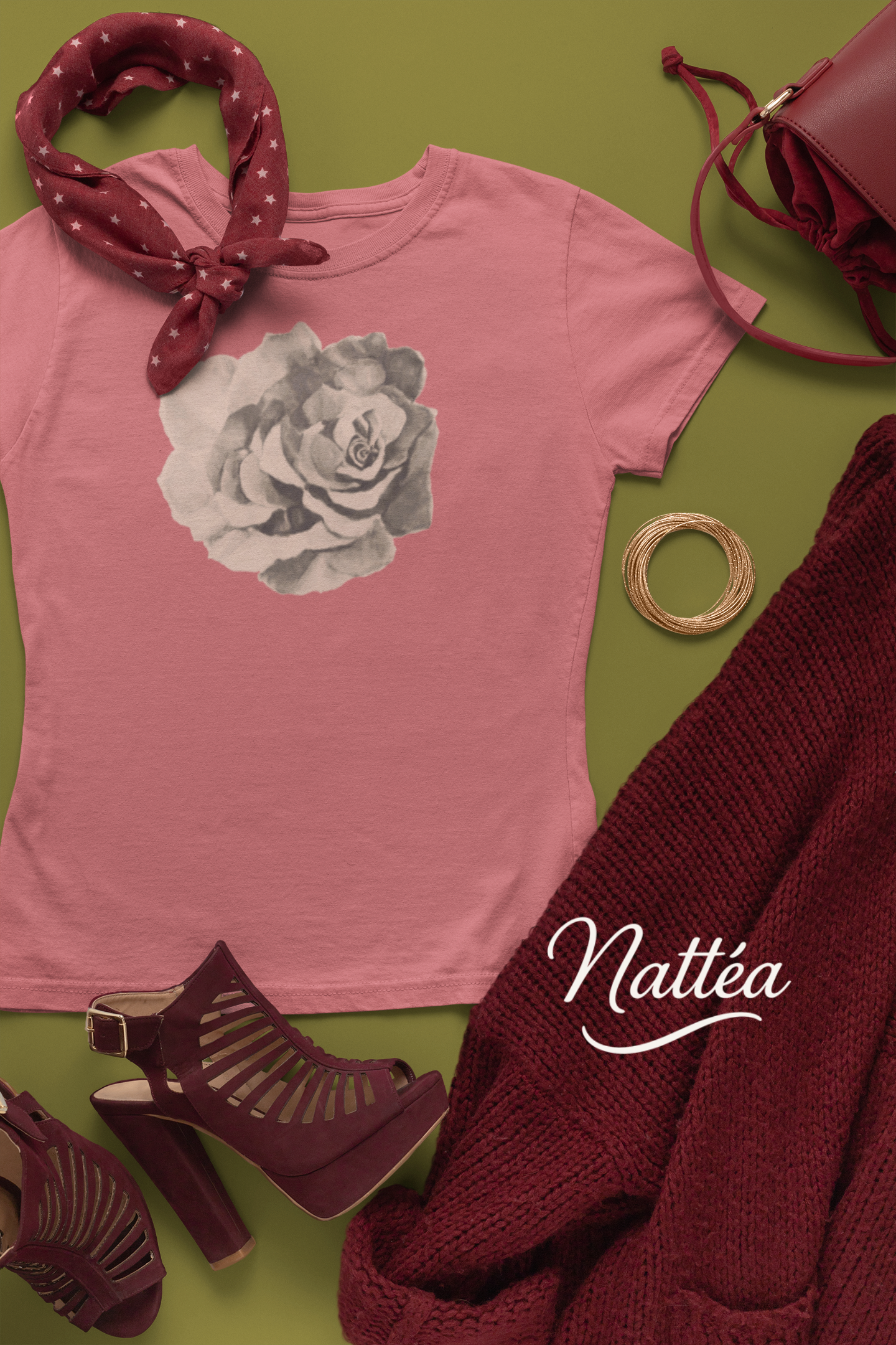 Red Rose T-Shirt – Romantic Floral Art from Original Painting Vintage Style