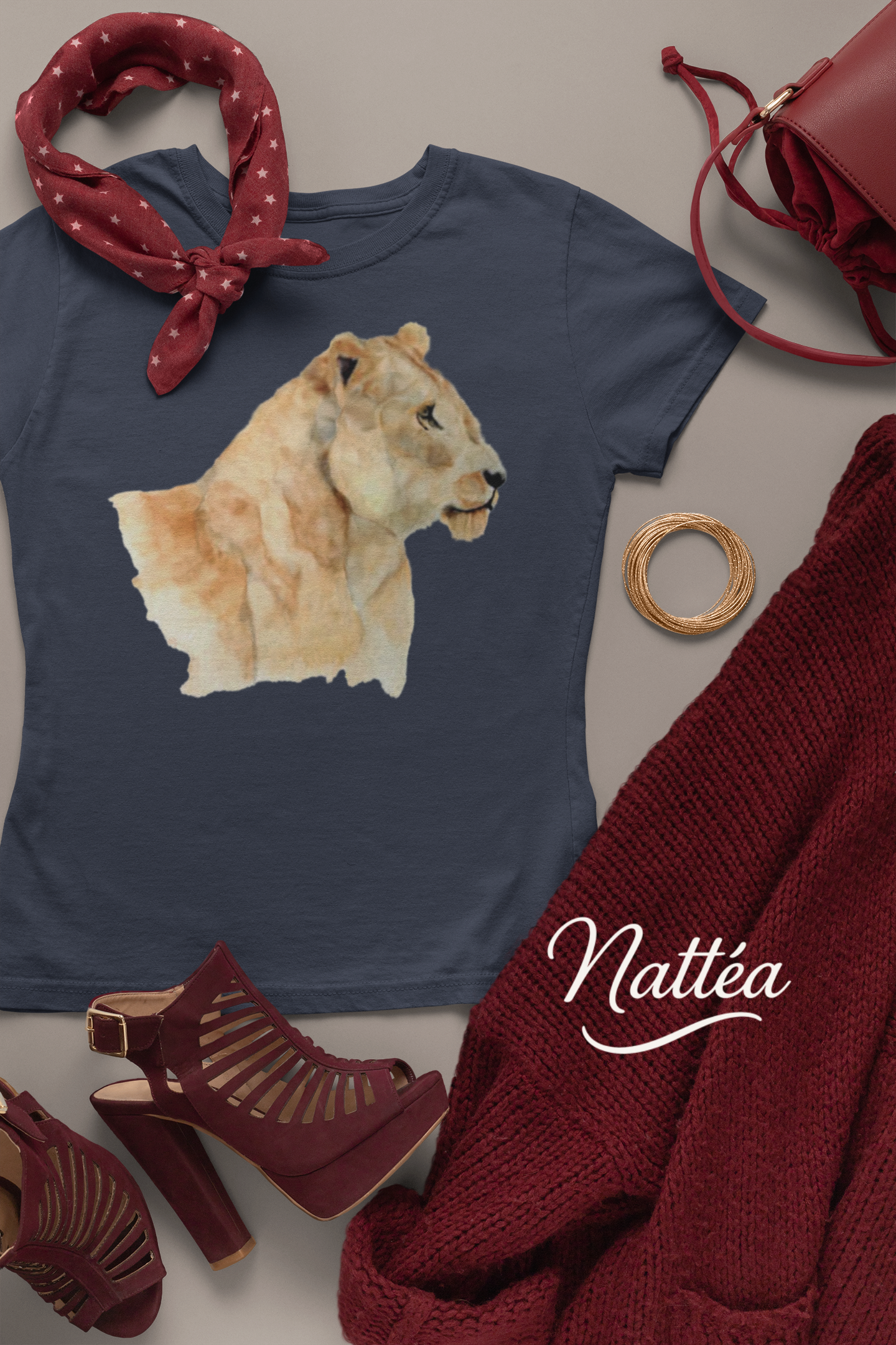 Safari Lioness Art T-Shirt – Nature-Inspired Watercolor Wildlife Design