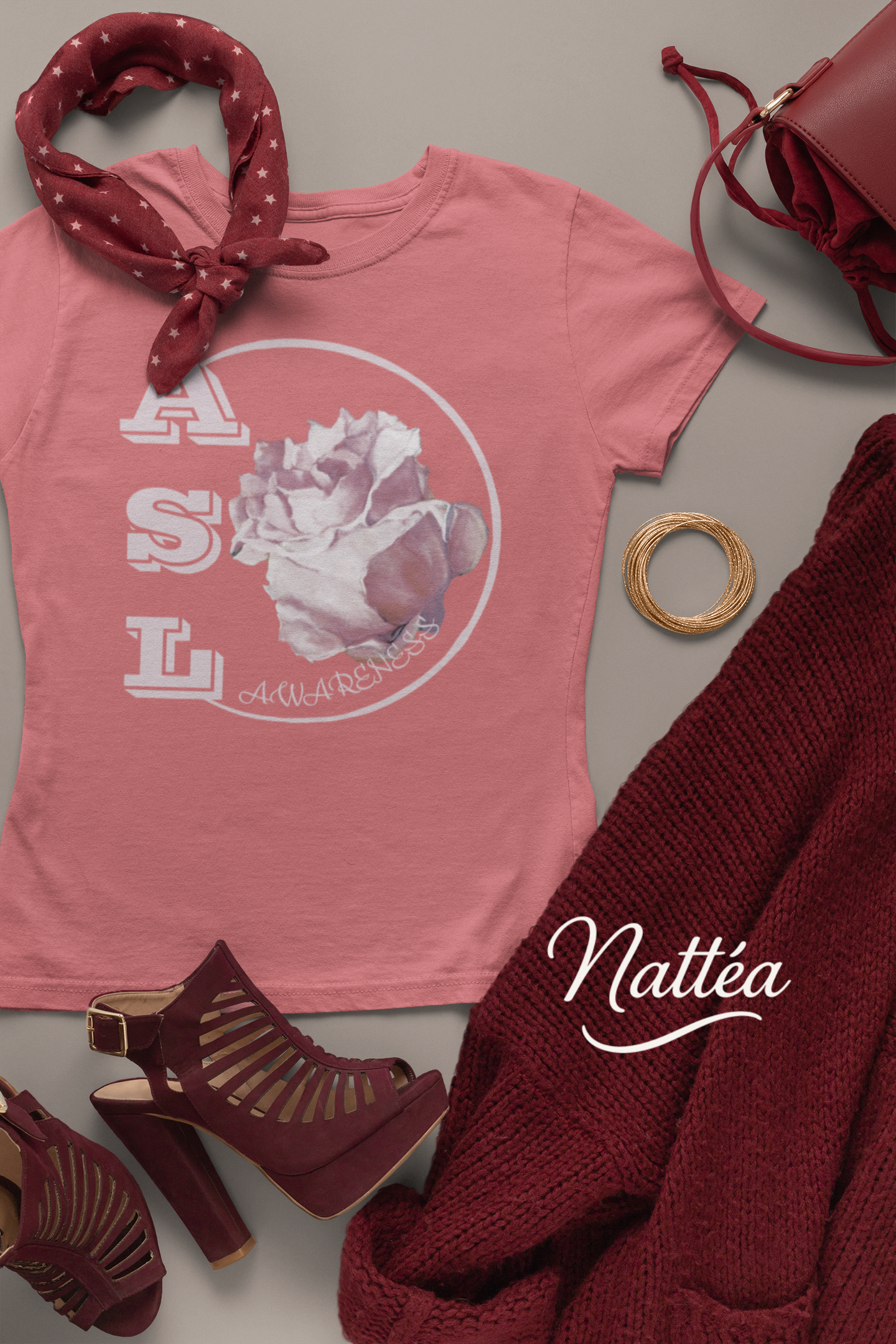 ASL Awareness T-Shirt – Elegant Rose Style from Original Oil Painting