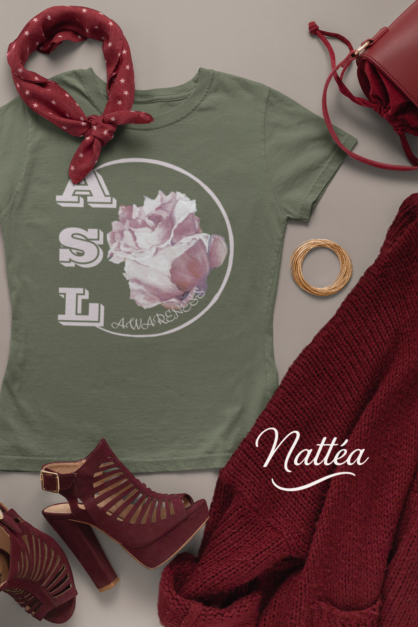 ASL Awareness T-Shirt – Elegant Rose Style from Original Oil Painting
