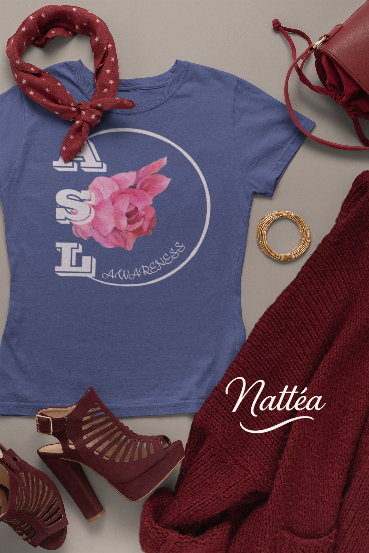 ASL Awareness T-Shirt – Elegant Peony Style from Original Oil Painting