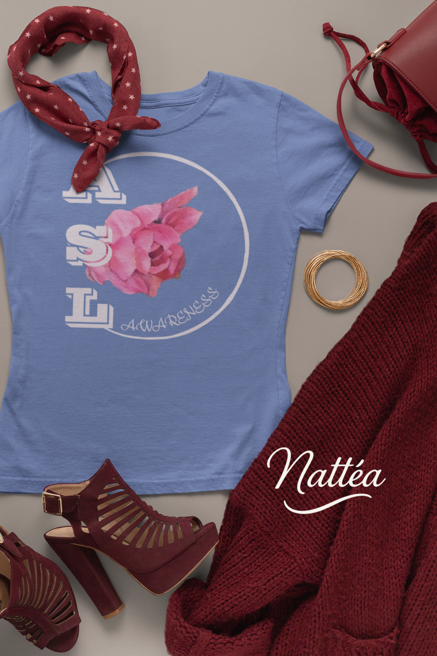 ASL Awareness T-Shirt – Elegant Peony Style from Original Oil Painting