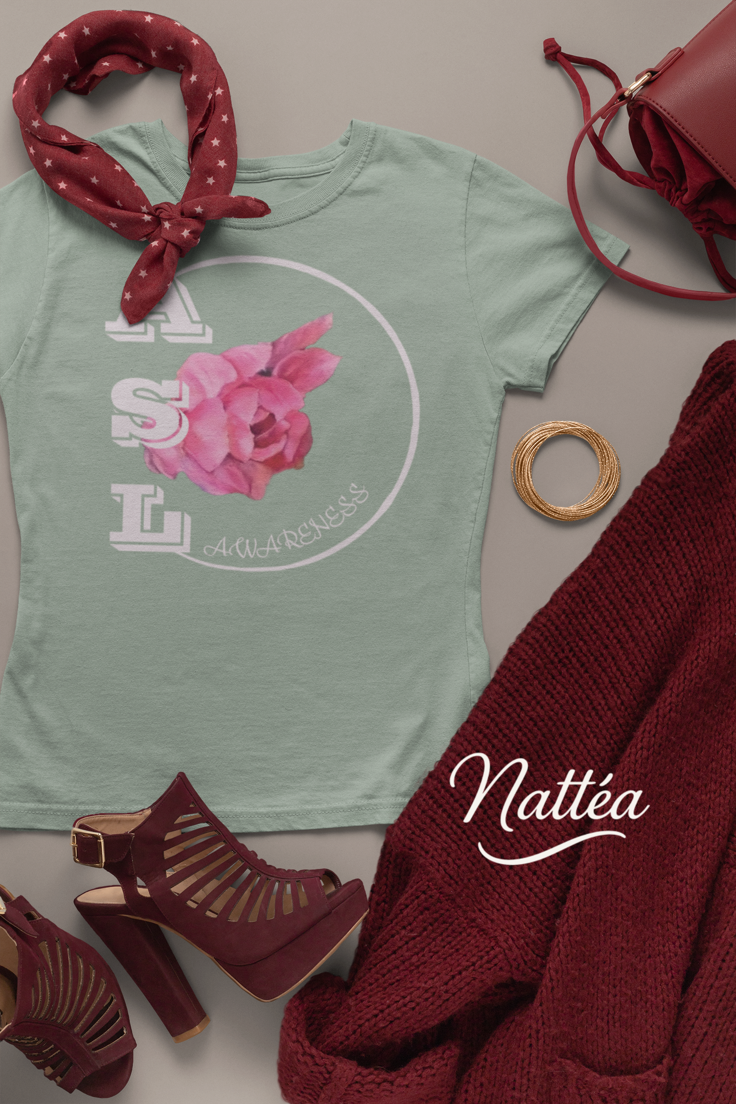 ASL Awareness T-Shirt – Elegant Peony Style from Original Oil Painting
