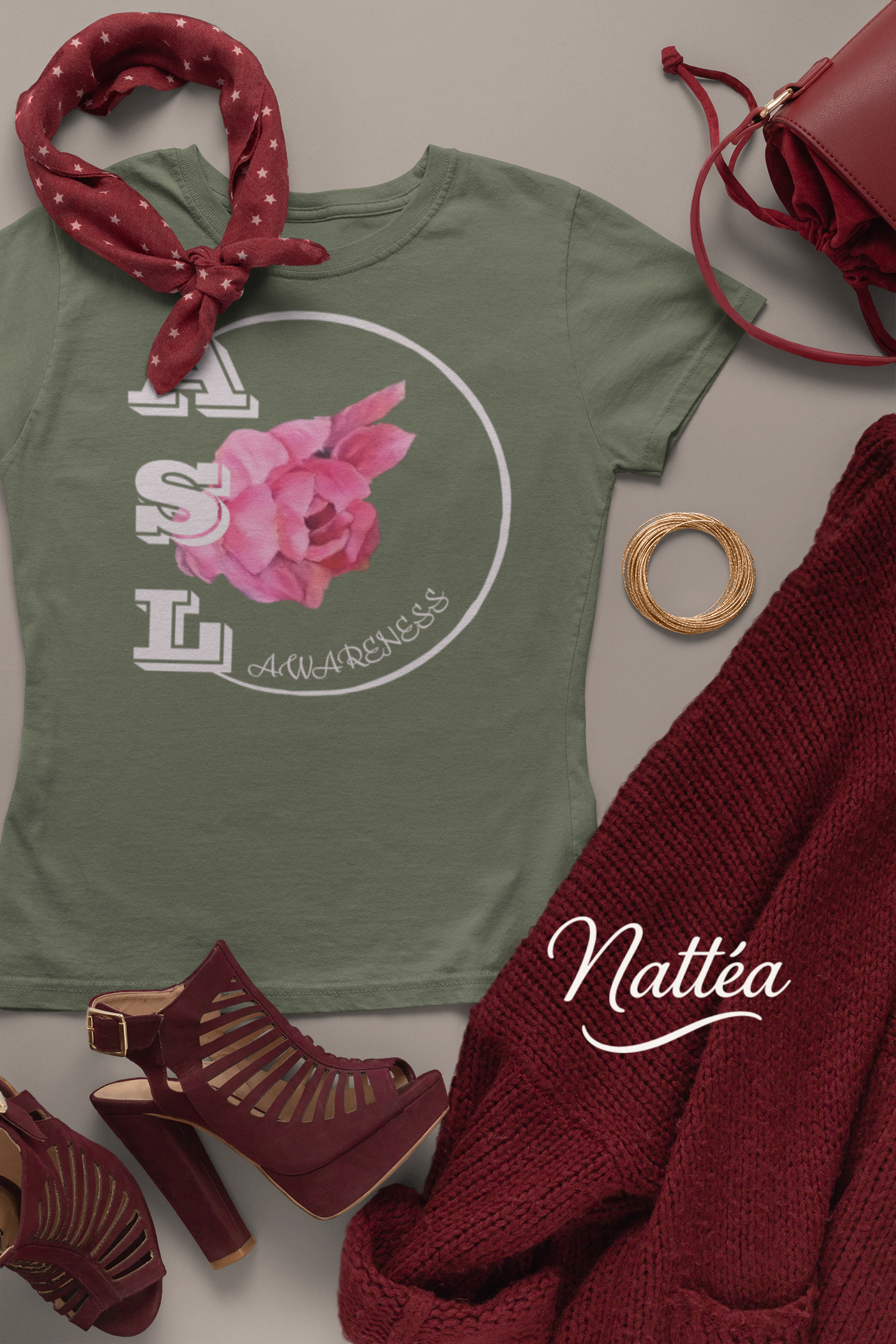 ASL Awareness T-Shirt – Elegant Peony Style from Original Oil Painting