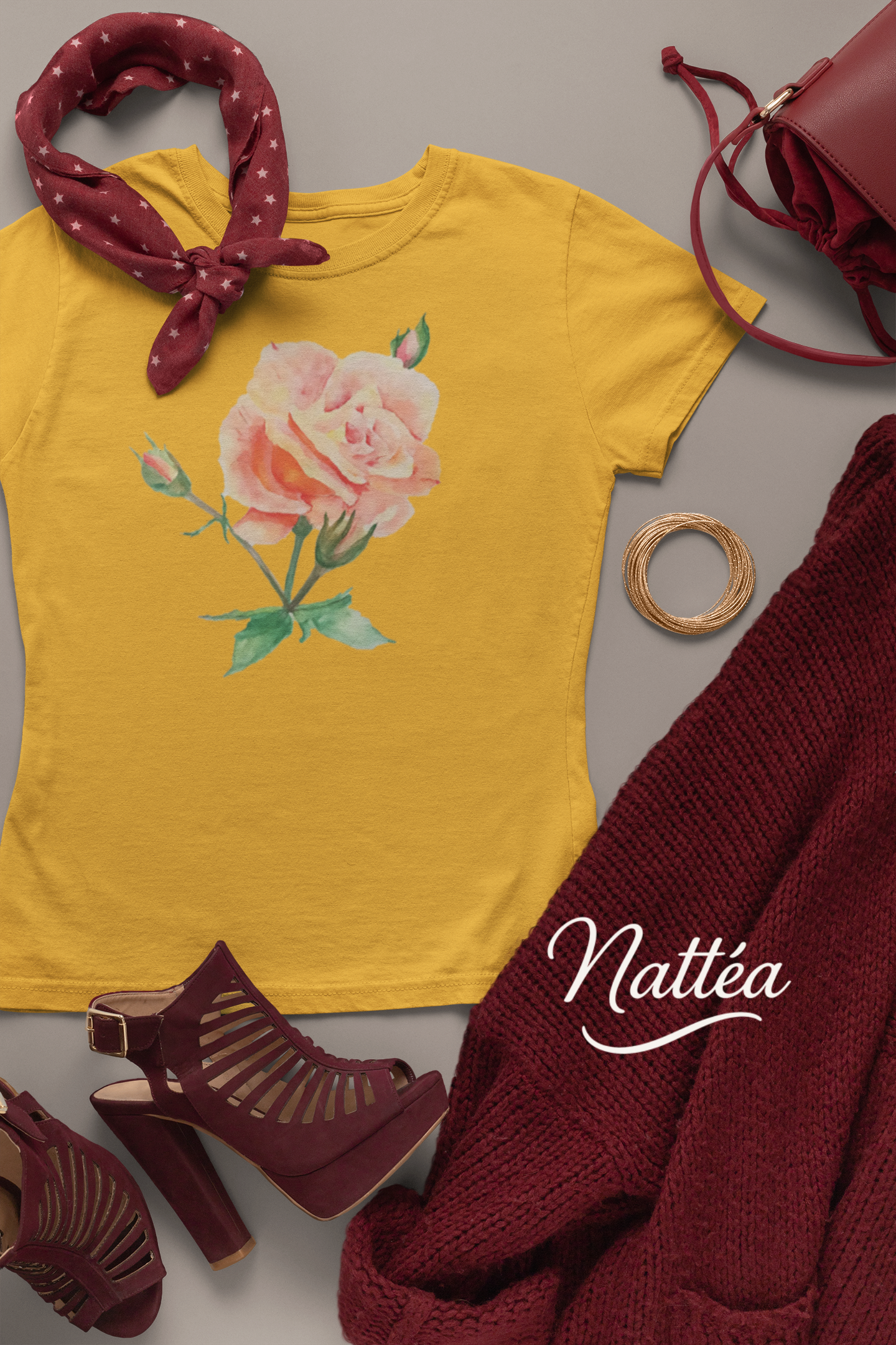 Floral Watercolor T-Shirt – Pastel Rose from Original Painting