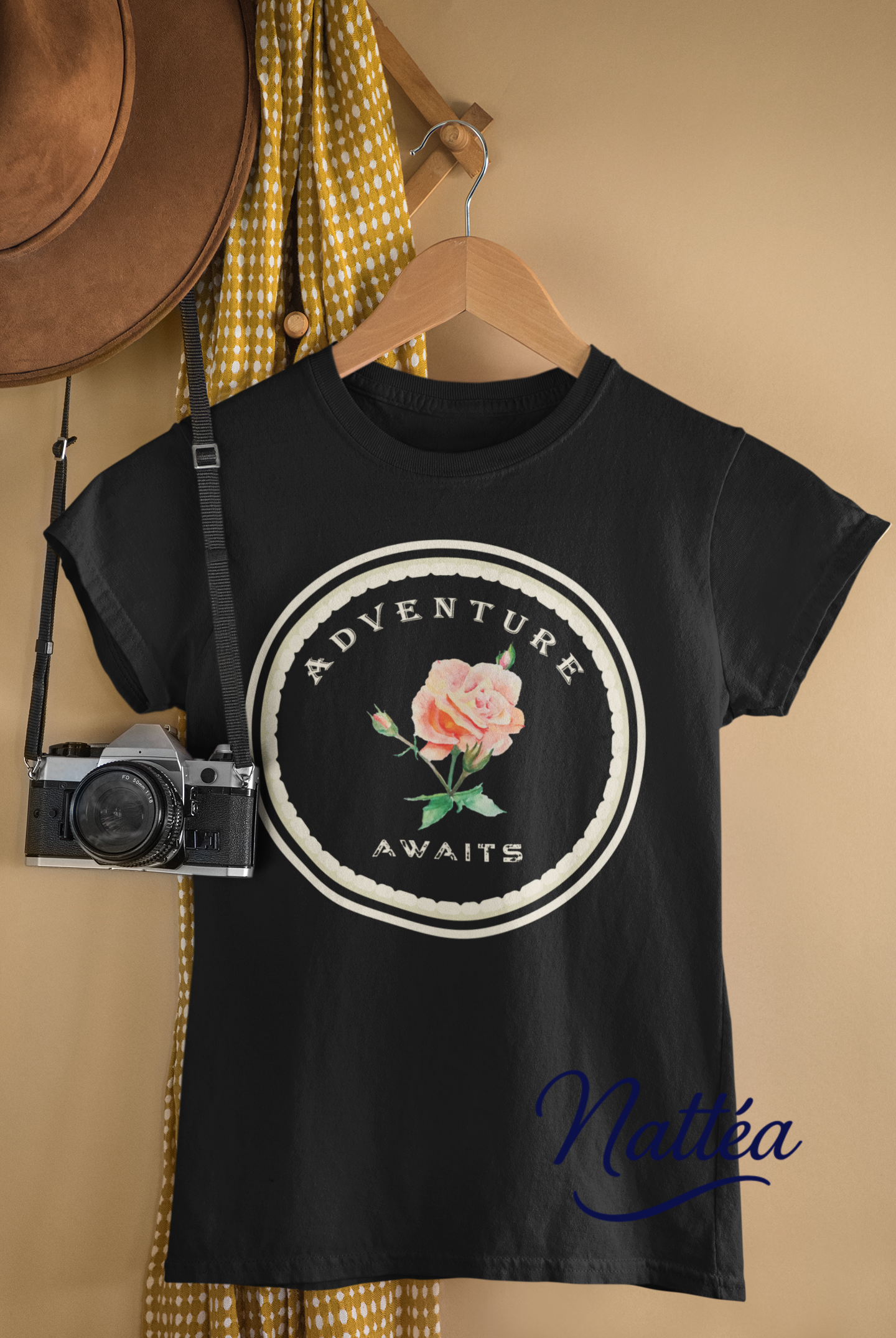 Adventure Awaits Style Floral Watercolor T-Shirt – Pastel Rose from Original Painting