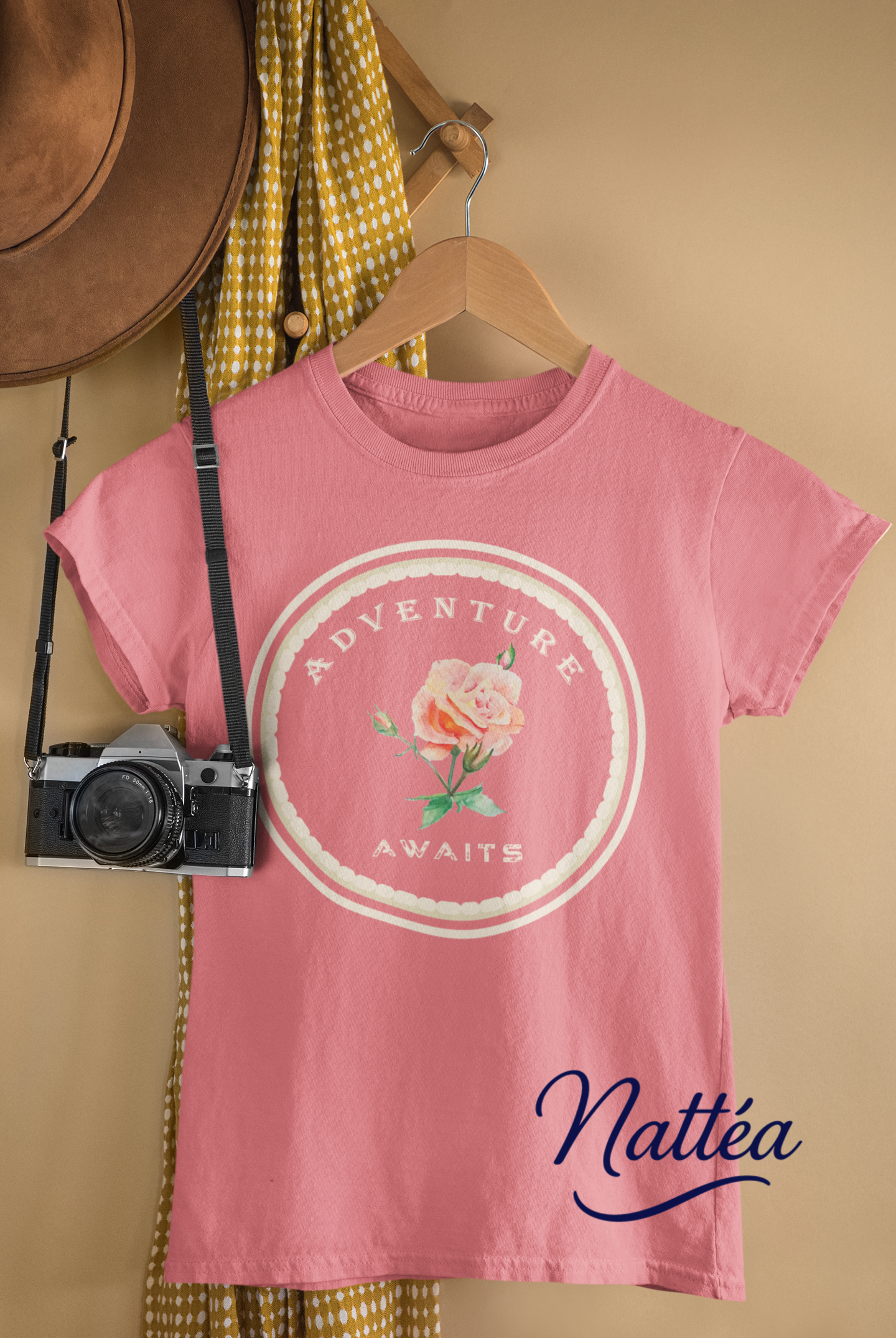 Adventure Awaits Style Floral Watercolor T-Shirt – Pastel Rose from Original Painting