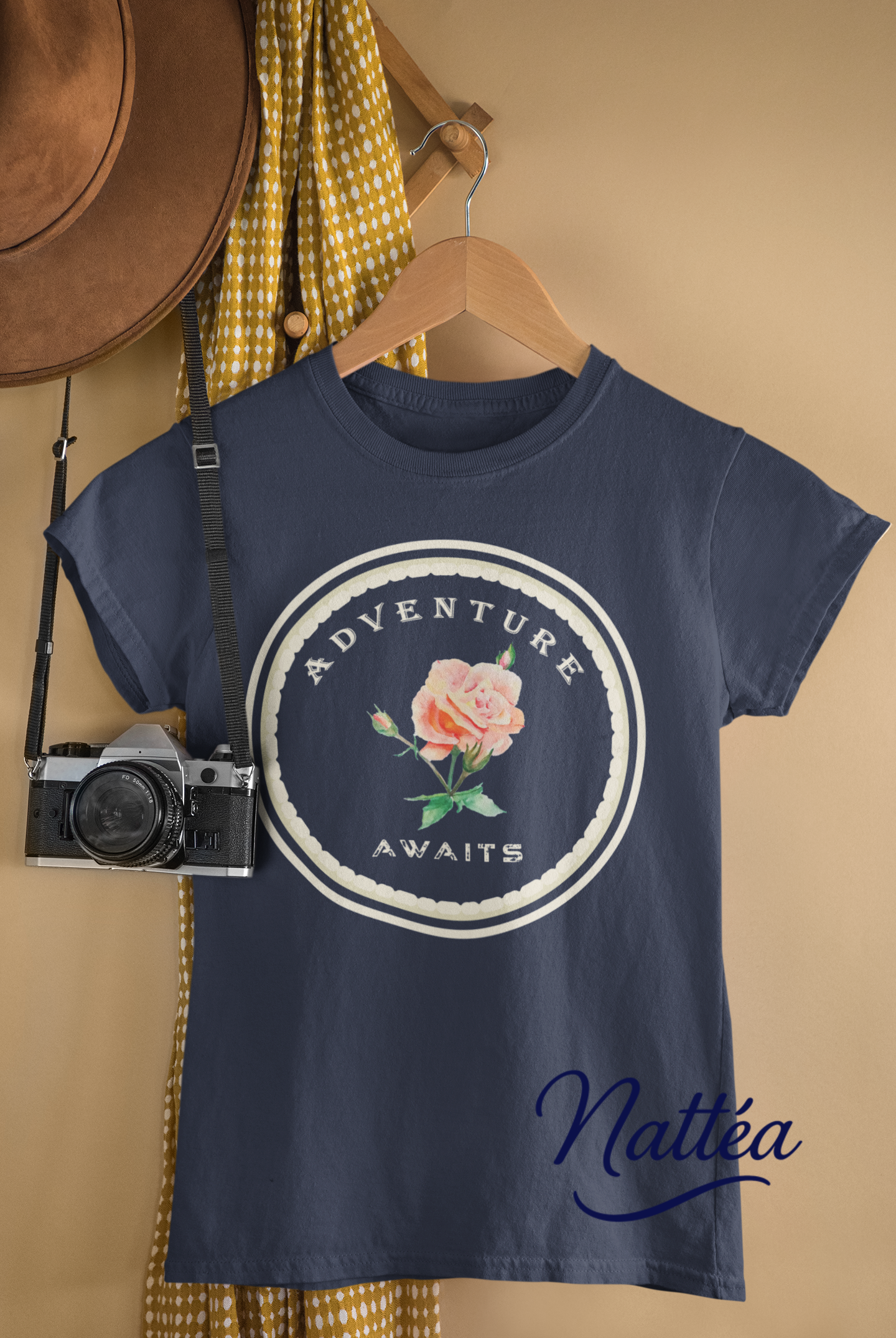 Adventure Awaits Style Floral Watercolor T-Shirt – Pastel Rose from Original Painting
